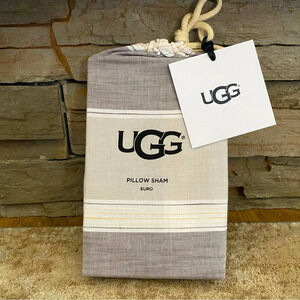 UGG Euro Pillow Sham Oxford Stripe Gray Multi 100% Cotton 26”x26”